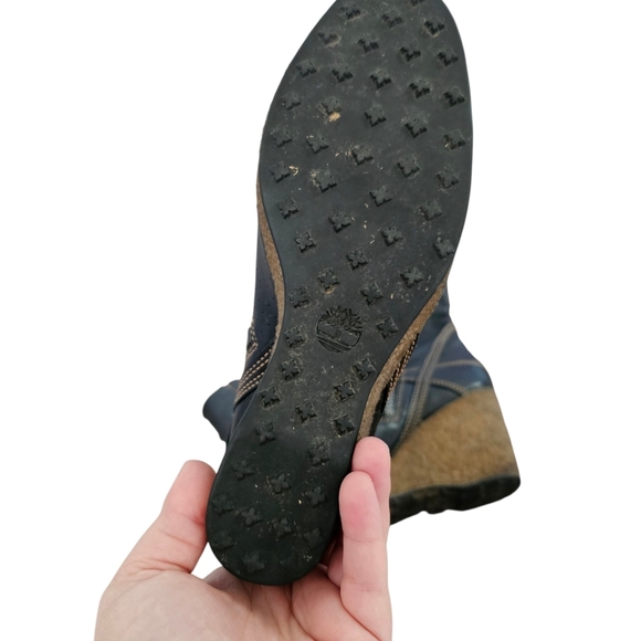 Vintage Y2k Timberland Black Leather Streetwear Wedge Boots Size 7.5 - Picture 4 of 7